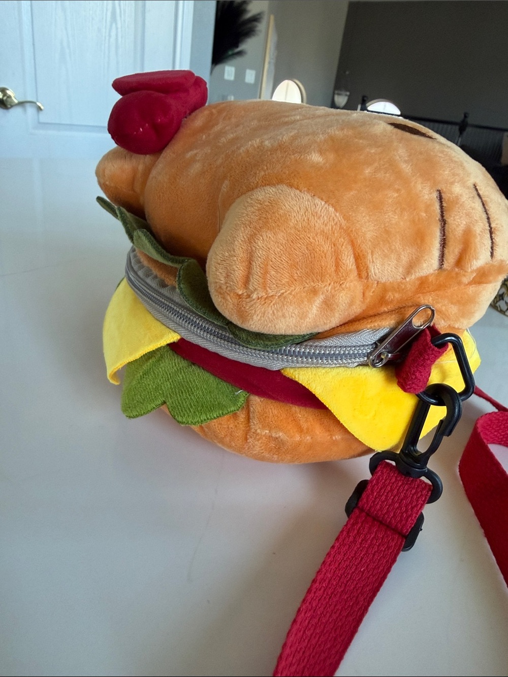 Sanrio Hello Kitty Plush Crossbody Bag in Orange with Red Bow - Picture 4 of 10